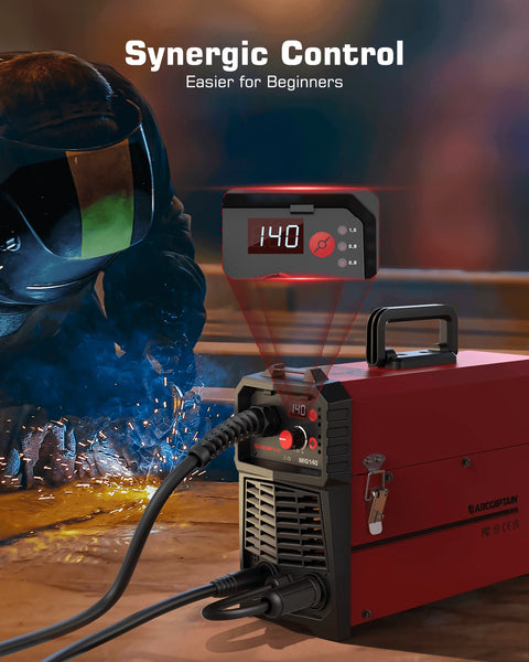 Arccaptain - Lasmachine - Elektrische lasmachine - 4 in 1 - MIG lasmachine - Draagbare Synergy Digitale Contol Welder - Gas-Less MIG MAG MMA LIFT TIG Voor Huishoudelijk Lassen - Rood