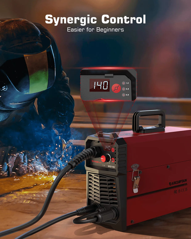 Arccaptain - Lasmachine - Elektrische lasmachine - 4 in 1 - MIG lasmachine - Draagbare Synergy Digitale Contol Welder - Gas-Less MIG MAG MMA LIFT TIG Voor Huishoudelijk Lassen - Rood