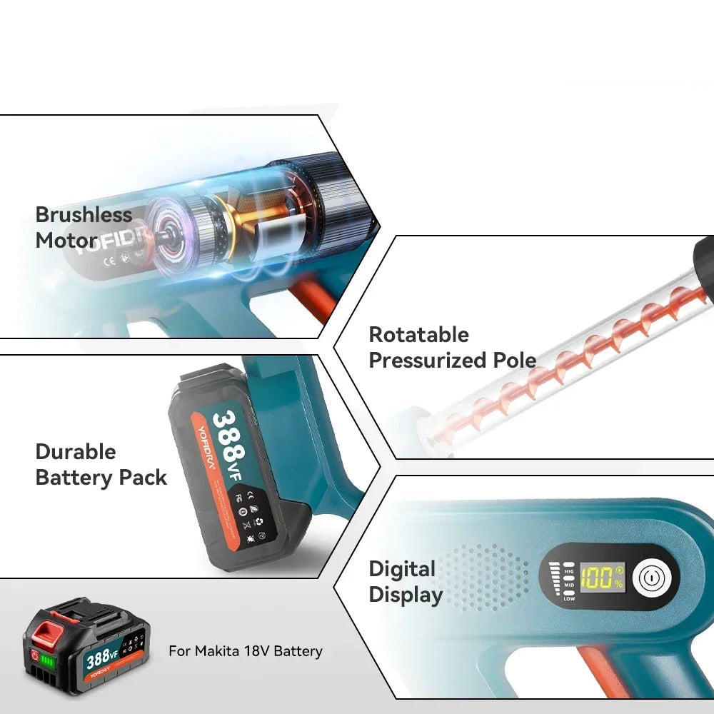 Hogedrukreiniger - Terrasreiniger - Accu - Elektrische - Elektrische Waterdrukspuit - 220Bar - 5-in-1 - 3 Snelheden - Draadloos Spuitpistool - Inclusief 1 Accu’s – voor Auto, Tuin en Terras