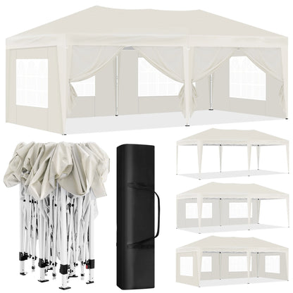 Party Tent - Opvouwbare - Tuinpaviljoen - 3x6m - Waterdichte - Verstelbare Hoogte - Gazebo - UV-Bestendig - Windbestendig - voor Tuin - Camping - Strand - BBQ - Beige