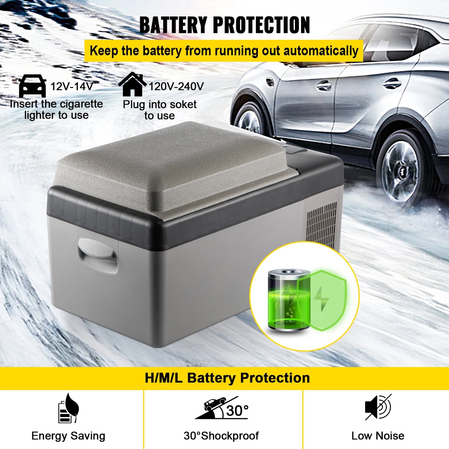 Mini Koelkast - Auto koelkast - Draagbare Compressor Koelbox - Elektrische Vriesbox - voor Camping - Auto - Vrachtwagen - Boot - met 20 L - 12/24v DC - 110-240v AC - 59.8 x 32 x 32 cm - Grijs/Zwart