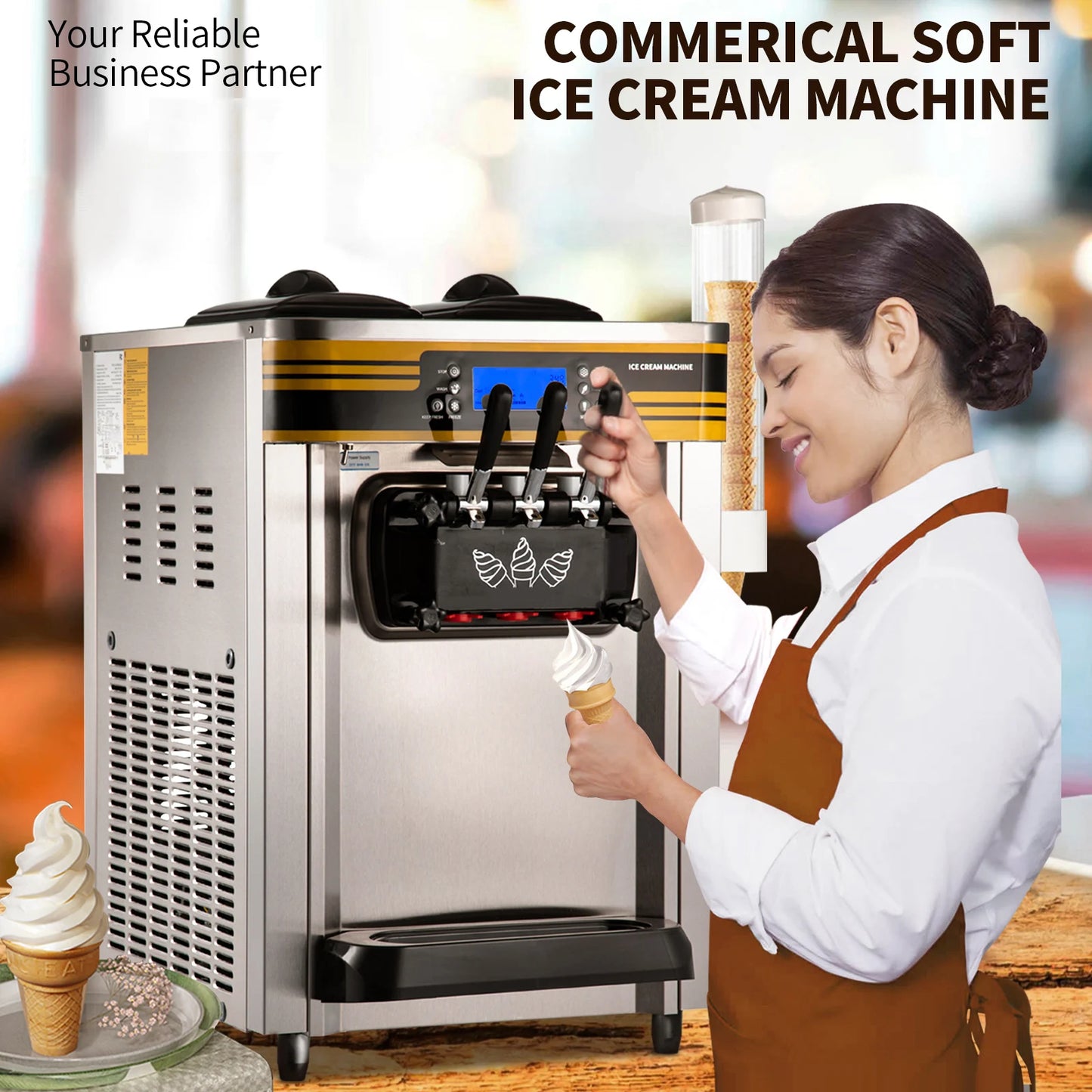 Softijsmachine – Softijsapparaat – IJsmaschine – Zachtijsmachine – Horeca Softijsmachine – 30 Liter Capaciteit – LCD Touchscreen Bedienung