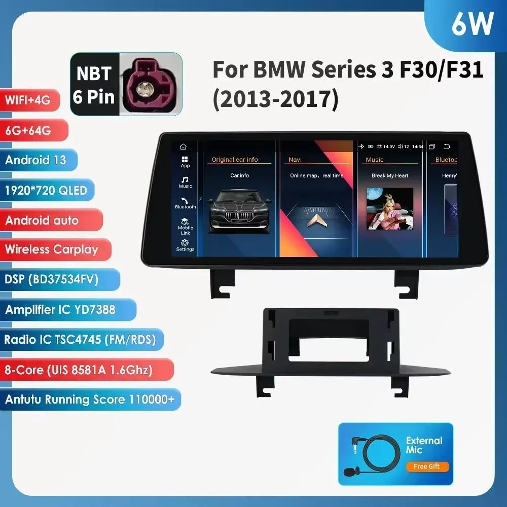 Hizpo 2 Din Car Radio for BMW 3 BMW 4 Series F30 F31 NBT Audio Multimedia Player CarPlay Android Auto GPS Bluetooth WIFI FM RDS