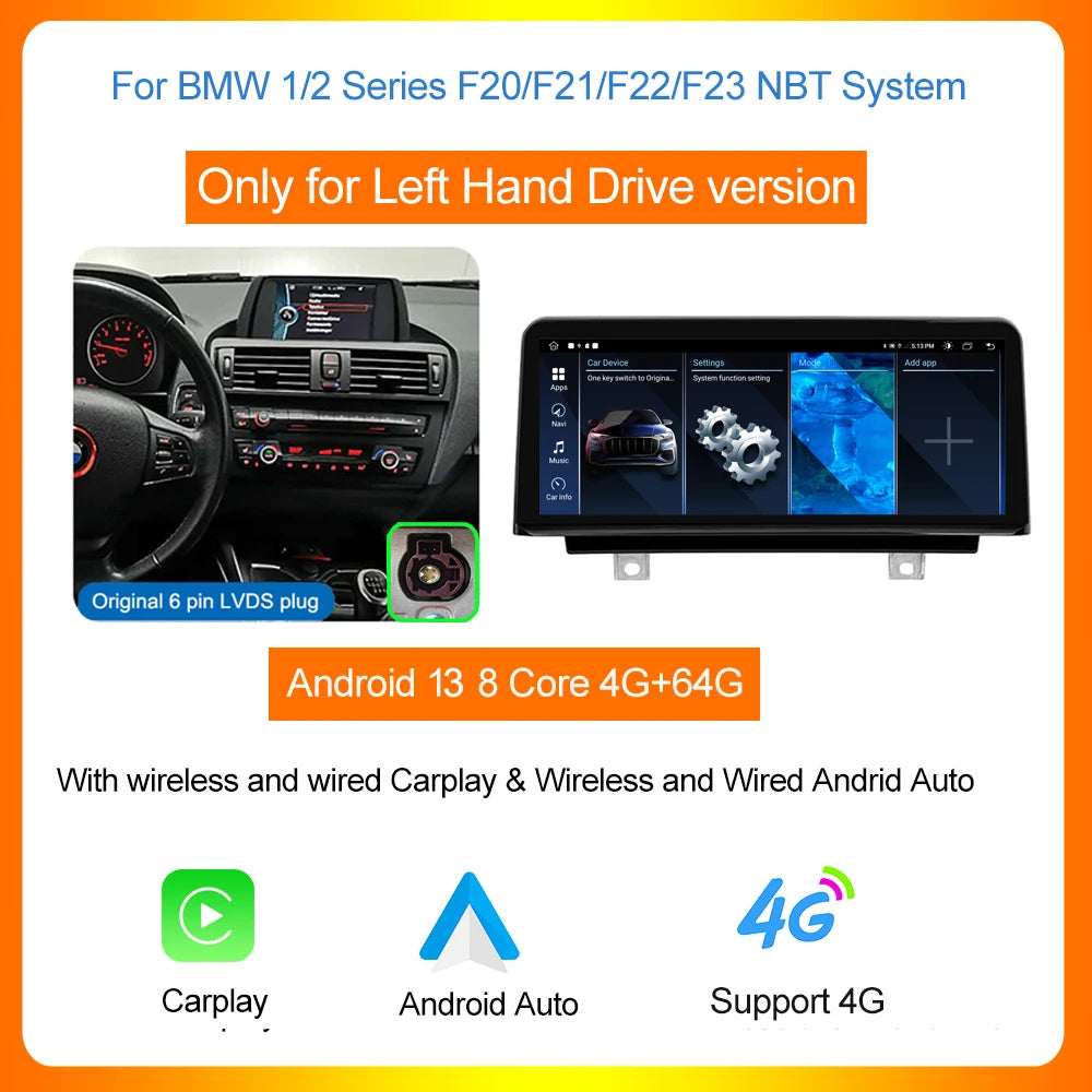 AUTOTOP 10.25" Android 13 Car Radio for BMW 1/2 Series F20 F21 F22 NBT Wireless Carplay Android Auto GPS Navi Multimedia Player - QUORE