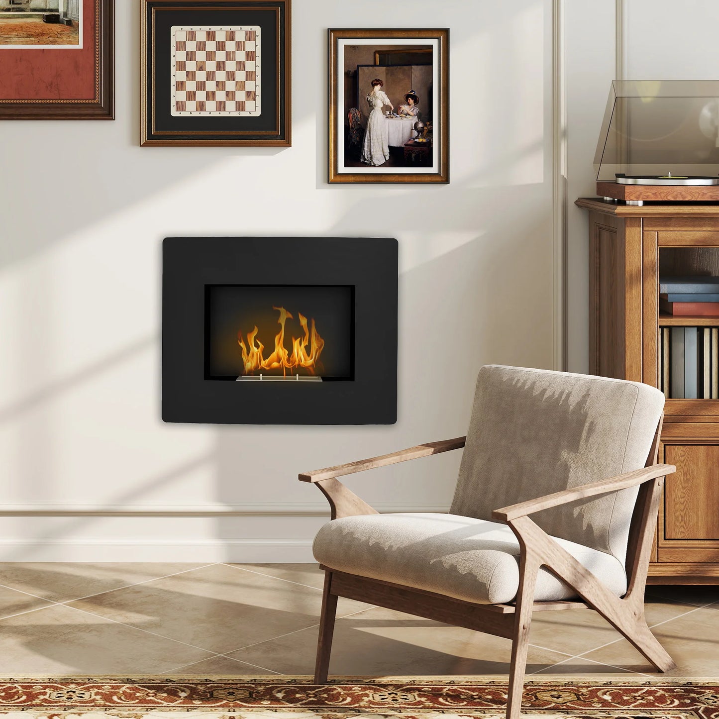 Bioethanol Haard – Wandhaard – Vuurhaard – Sfeerverwarming – Bio Ethanol Vuur – Rookvrij En Geurloos – 66x16x52 cm – RVS Hittebestendig