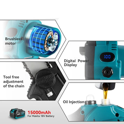 Kettingzaag - Snoeizaag - Takkenzaag - Handzaag - Mini - Draadloze - Elektrische - 8 Inch Zaagblad - Brushless Motor - Handzaam Snoeigereedschap – Inclusief 2x 18V Accu's en Oplader