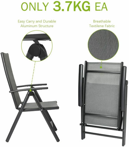 Tuinstoel - Set van 2 - Tuinmeubelset - Tuinmeubel - Heavy Duty - Durable - Adjustable - Reclining - Folding Chair - 7-voudig Verstelbaar - voor Buiten - Binnen - Tuin - Zwembad - 52 x 68 x 107 cm - Grijs