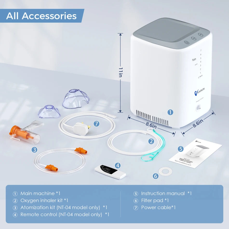 VARON Adjustable 1-7L/min Continuous Household Oxygen Concentrator Generator Home Care Oxygene Machine AC100-240V