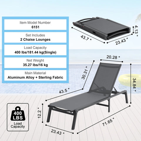 Outdoor Loungestoel - Opvouwbare Ligstoel - Loungestoel Tuin - Zonnebank - Terras en Zwembad Lounge - Verstelbare Rugleuning - Tuin Opvouwbare Stoel - Donkergrijs