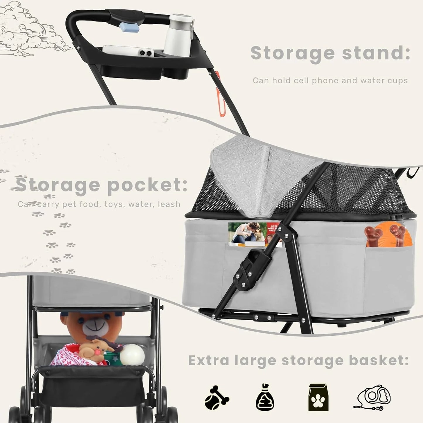Opvouwbare Huisdierenbuggy - Hondenbuggy - Hondenwagen - Wandelwagen - Honden en katten - Draagbare - Lichtgewicht - met Veiligheidsharnas - Blauw