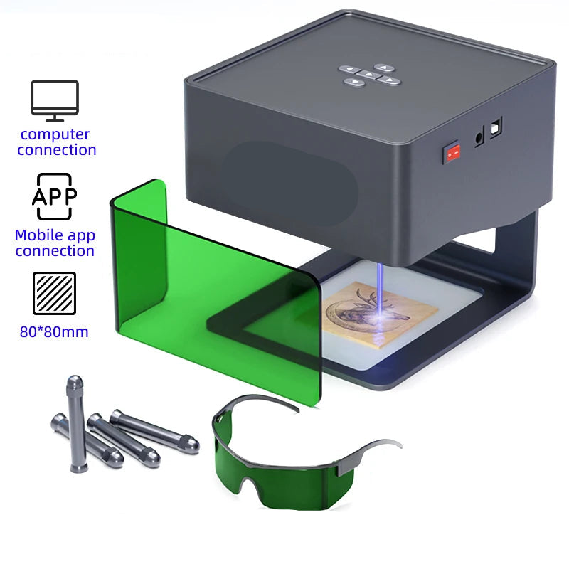 Lasergraveermachine - Graveermachine - Mini Draagbare Laser Graveermachine - 220V - 3000mW  - Laser Cutter - DIY CNC Logo Markeer- en Snijmachine - voor Hout, Kunststof en Leer (EU Stekker) - QUORE