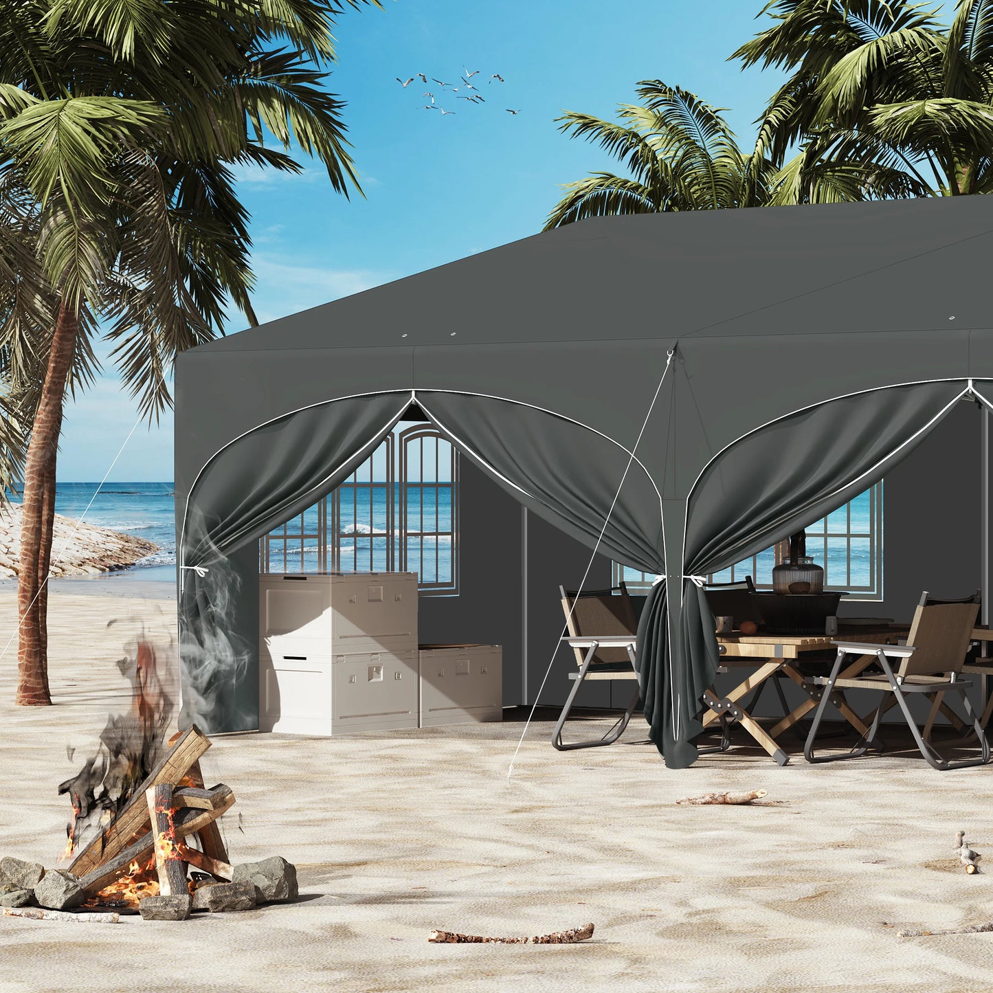 Paviljoen - Tuinpaviljoen - Partytent - Tuintent - Pop-up Kliksysteem - Stabiel - Vouwtent - Opvouwbaar - Weerbestendig - met 6 Zijwanden - 50+UV-Bescherming - voor Tuin - Buiten - Achtertuin - 210D Oxford - 3 x 6 m - Grijs - QUORE