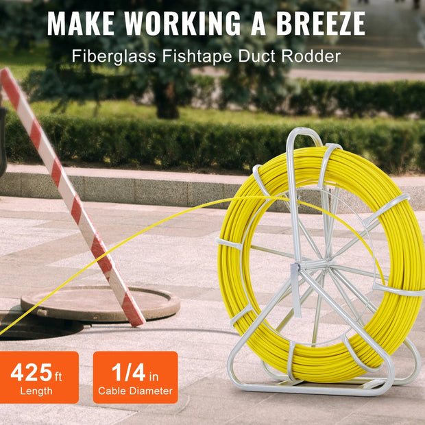 Glasvezelkabel - 1-4 in x 425 ft - Vistape Glasvezelkabel - Loopstang - Duct Rodder - Draadtrekker Visgereedschap voor muren en elektrische leidingen - Geel - QUORE