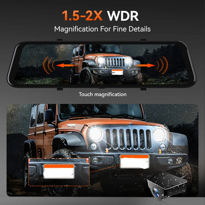 Dashcam Spiegel - Dashcam voor Auto – 12" - Touchscreen – 2.5K Achtercamera – GPS – Nachtzicht – Parkeermodus – WDR – 170° Groothoek