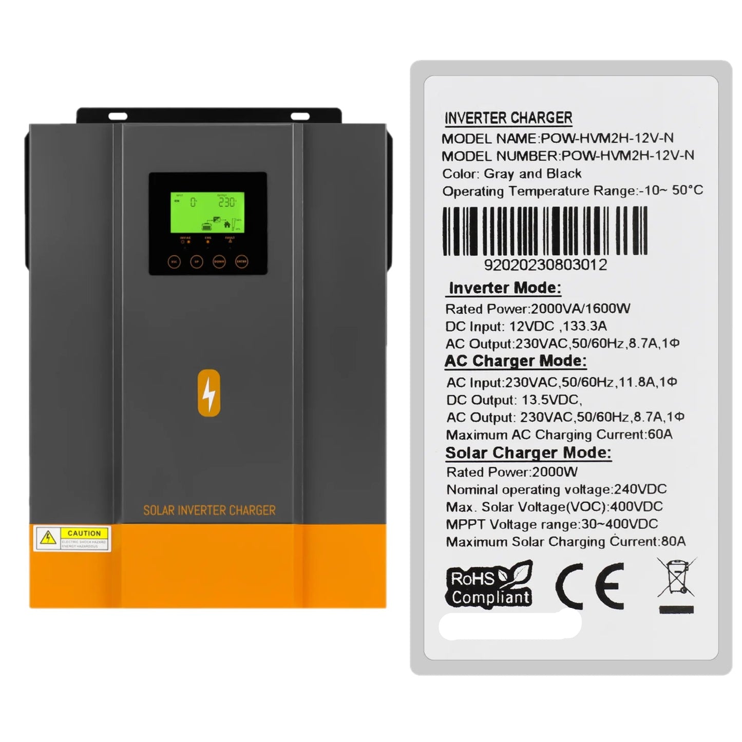 Hybride Zonne-omvormer – Zonne-Converter – Accu-Omvormer – Off-Grid Inverter – 2000W Vermogen – MPPT Zonnelader – Zuivere Sinusuitgang