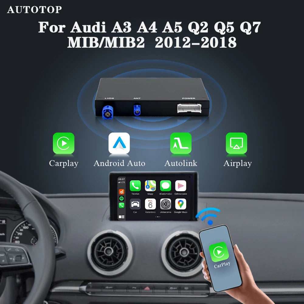 Draadloze CarPlay Retrofit Kit – Android Auto Interface – Multimedia Upgrade – Smartphone Mirrorlink – Met Camera – Plug & Play Installatie – Ondersteuning AirPlay & Bluetooth Handsfree - QUORE