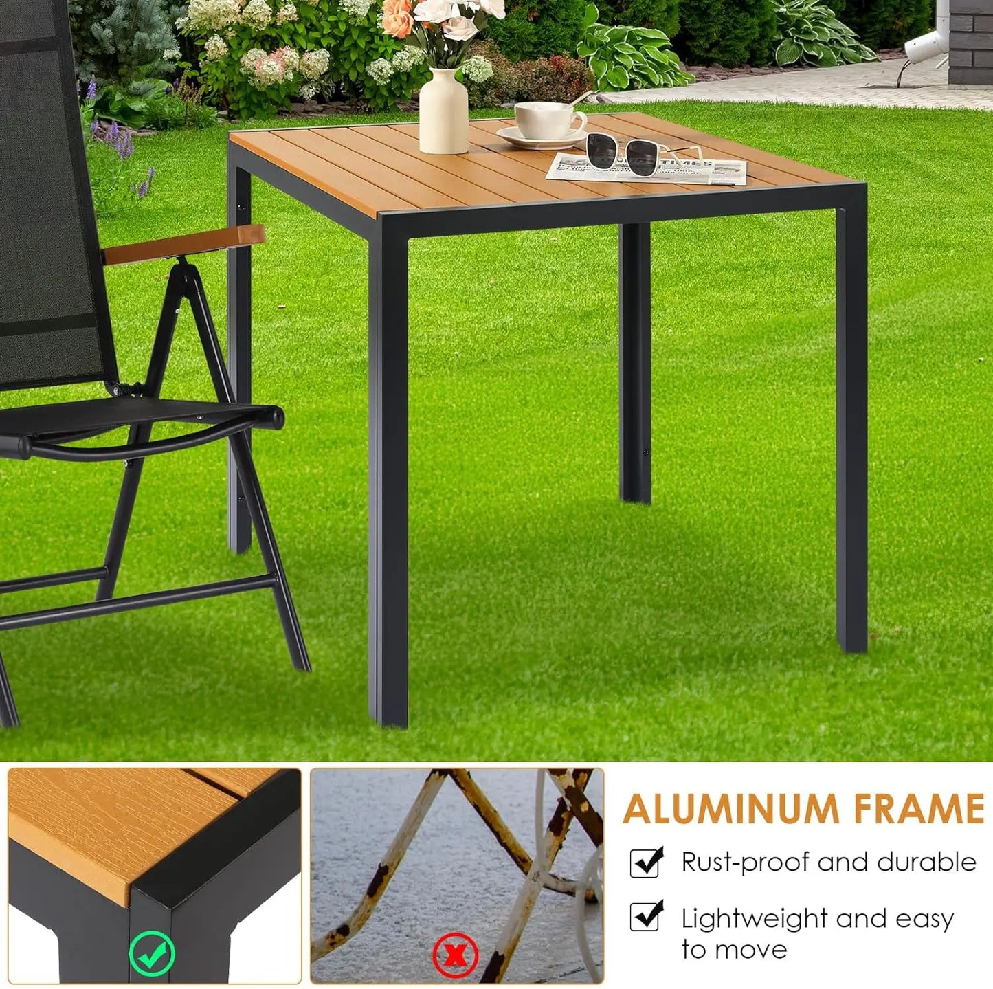 Tuinset - Bistroset - Tuintafel met Stoelen - Balkonset met 2 Stoelen en 1 Tafel - Aluminium - WPC Tuinmeubelset - Tuinstoelen - Tuintafel - WPC Tuinmeubelset - 3-Delige
