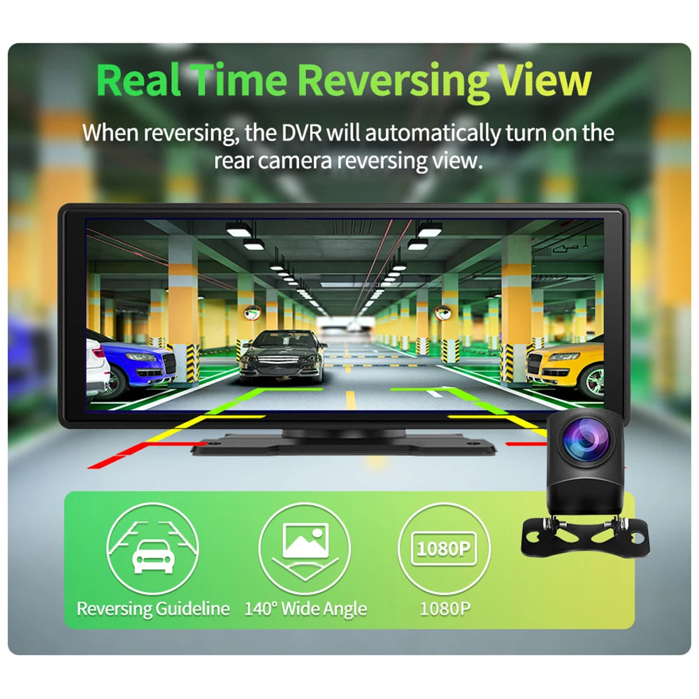 E64 - Dashcam voor Auto - WiFi - Dashcams - FullHD video - Super compact - Parkeermodus - 16:9 - 10.26 inch Scherm - Met Achteruitrijcamera - Zwart - QUORE