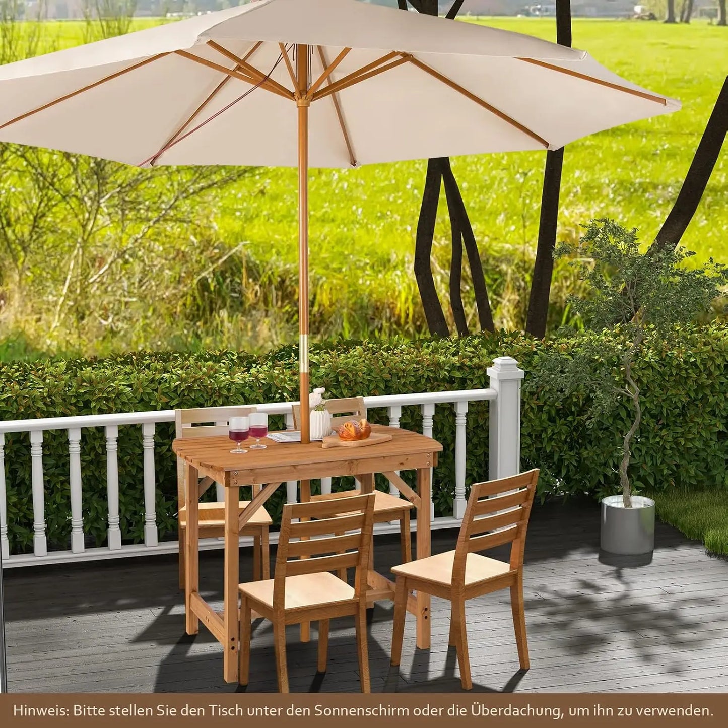 Tuintafel van massief hout - eettafel met luifelgat - terrastafel - houten tafel voor achtertuin - tuin - 100 x 60 x 75 cm - QUORE