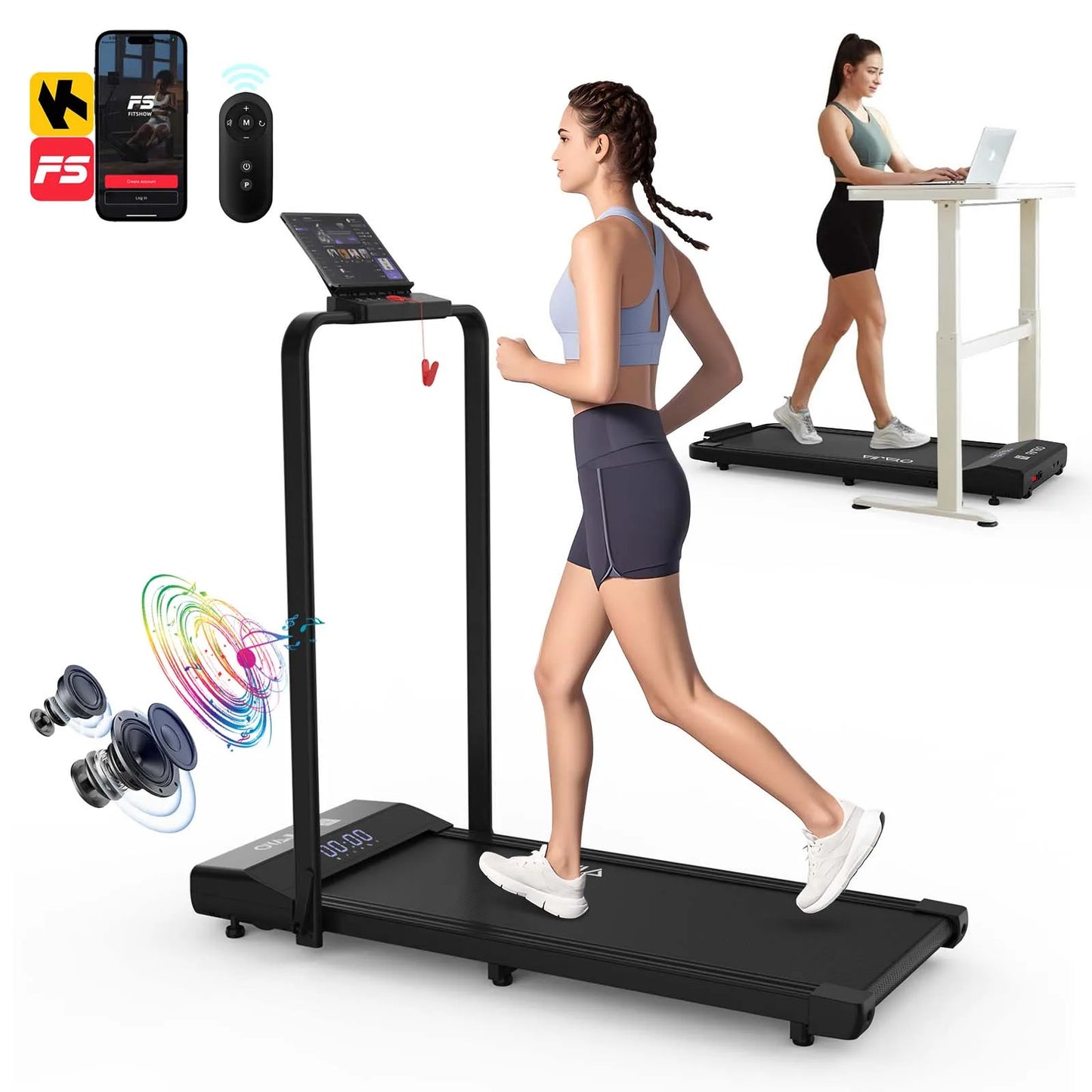 Loopband – Wandelband – Walking Pad – Treadmill – Hometrainer – Stil Motorvermogen – 12 Programma’s - met Leuningen - QUORE