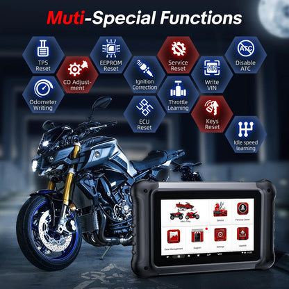 Motorfietsscanner – Diagnoseapparaat – Foutcode Lezer – Service Reset – 7-Inch Touchscreen – WiFi Updates