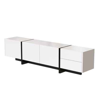 Tv-Meubel – Tv-Kast – Media-Meubel – Opbergkast – Hoogglans Wit – 190 Cm Breed – Drie Deuren & Twee Lades