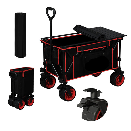 Tuinkar – Opvouwbare - Wagen - Strand - Bolder - Boodschappen - Transport - met Verwijderbare Plateau – Heavy-duty - Draagbare Trolley - Draagvermogen 120 kg - Rood