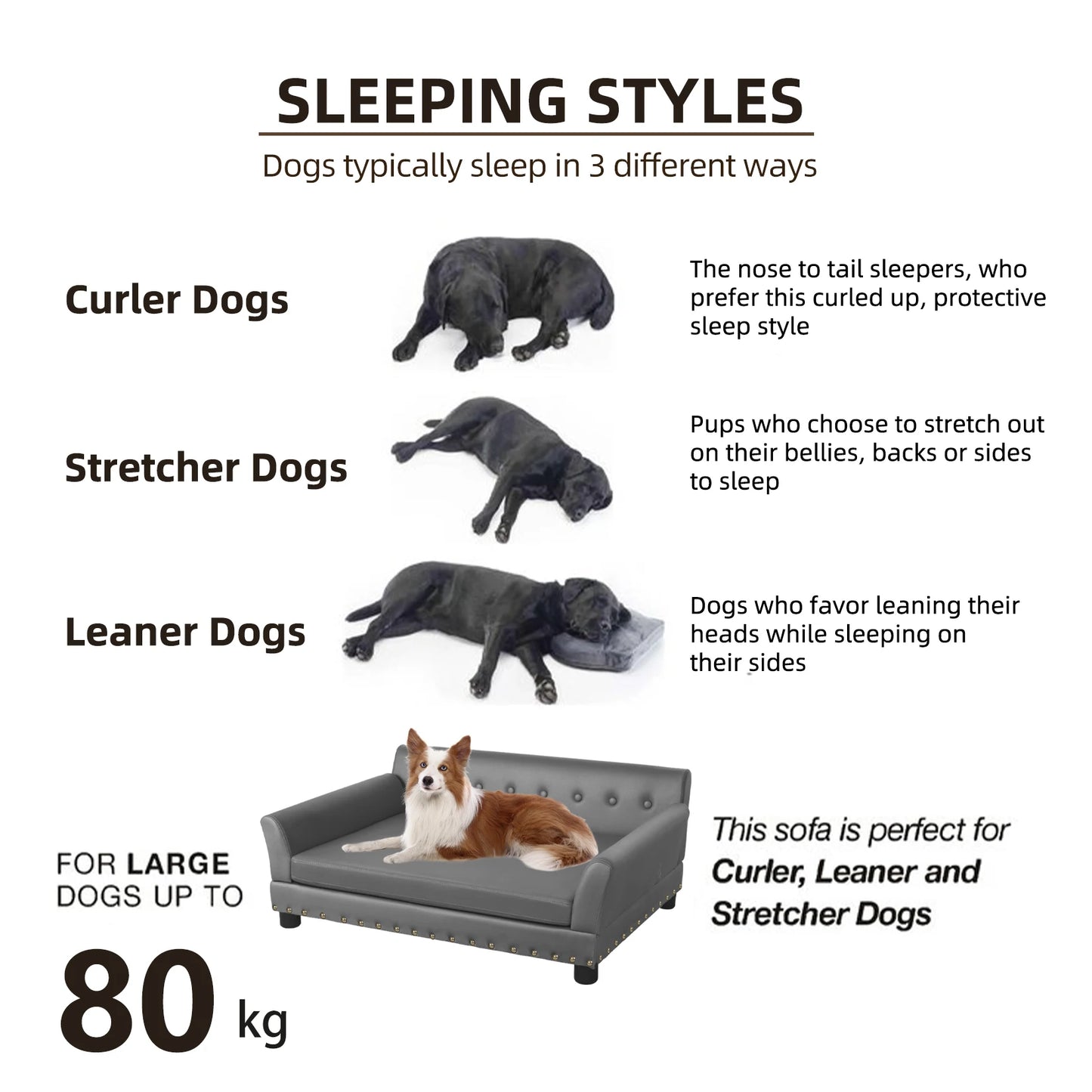 Hondenbed - Hondenkussen - Sofa Mat - Microfiber Lederen Hoes - 96x72x40 cm - voor Grote Honden - met Verwijderbaar Kussen