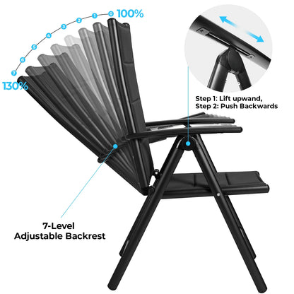 Tuinstoelen - Strandstoel - Klapstoel – Opvouwbare - Tuinstoel met 7 Verstelbare Rugsteunen, Armleuningen, Weerbestendig Aluminium Frame – Draagvermogen van 120 kg - Tuinset – Campingstoel – 2 Stuks - Donkergrijs