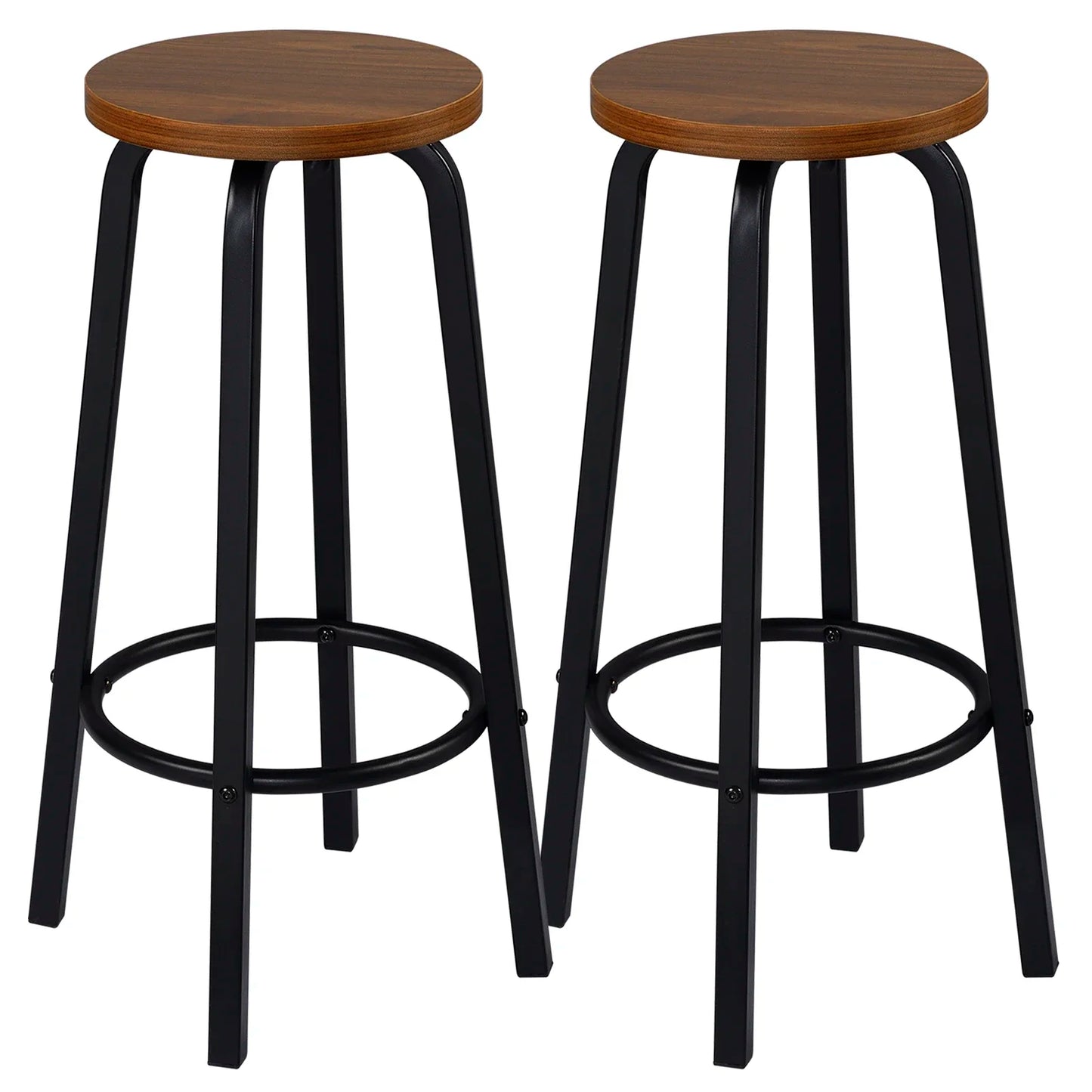 Set van 2 Barstoelen - Barkruk - Barstoel - Barkrukken - MDF Zitting & Metalen Poten - Geschikt voor Ontbijtbar, Keuken & Horeca - Ronde - Donker Beuken