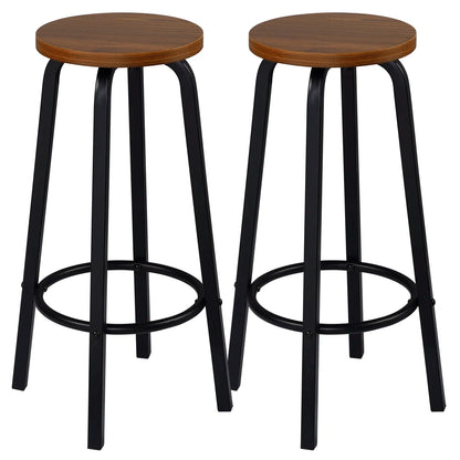 Set van 2 Barstoelen - Barkruk - Barstoel - Barkrukken - MDF Zitting & Metalen Poten - Geschikt voor Ontbijtbar, Keuken & Horeca - Ronde - Donker Beuken