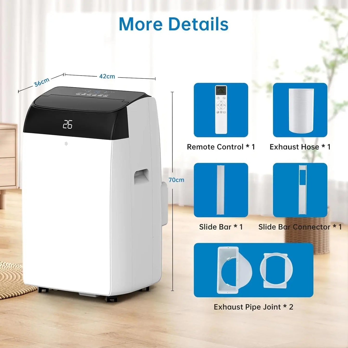 Draagbare Airconditioner – Mobiele Airco – Koelventilator – Ontvochtiger – 12.000 BTU – 3-in-1 Functie – 24-Uurs Timer