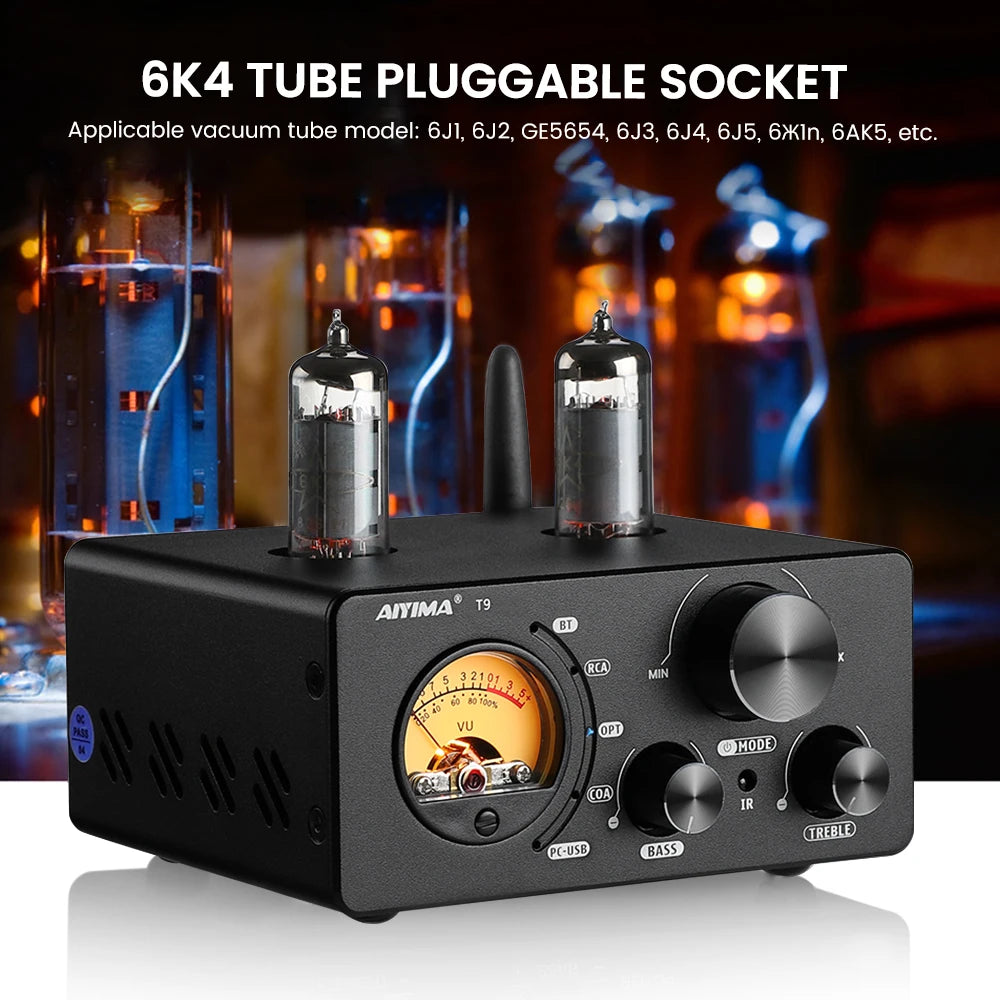 AIYIMA Audio T9 HiFi Bluetooth 5.0 Versterker - Vacuum Tube Amplifier met USB DAC, COAX, OPT & VU Meter - Stereo Amplificator voor Audio Enthousiastelingen - QUORE