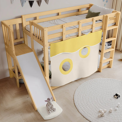 Stapelbed Kind – Kinderbed – Hoogslaper – Halfhoogslaper – Kinderbed Met Glijbaan – Hout MDF En Grenen – Inclusief Trap En Veiligheidshek