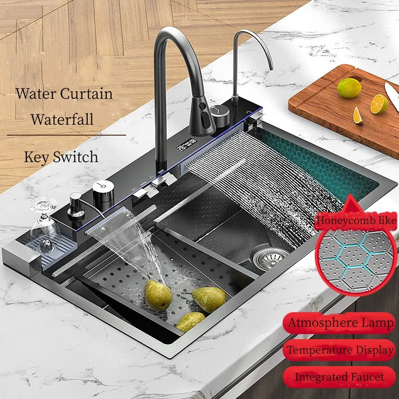 Spoelbakset – Keukenspoelbak – Enkele Spoelbak – RVS Spoelbak – Inbouw Spoelbak – 68x46 cm – 304 RVS Materiaal – Digitale Kraan Met Display