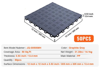 Garage Tegels – Set van 50 Stuks – 30x30 cm – Antislip & Waterdicht – Zware Belastbaarheid tot 2500 kg – Eenvoudige Montage - Grafiet As - QUORE