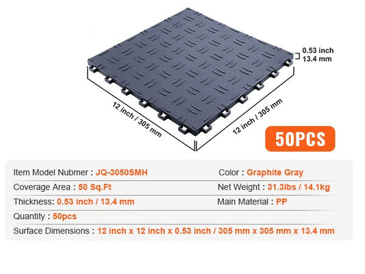 Garage Tegels – Set van 50 Stuks – 30x30 cm – Antislip & Waterdicht – Zware Belastbaarheid tot 2500 kg – Eenvoudige Montage - Grafiet As - QUORE