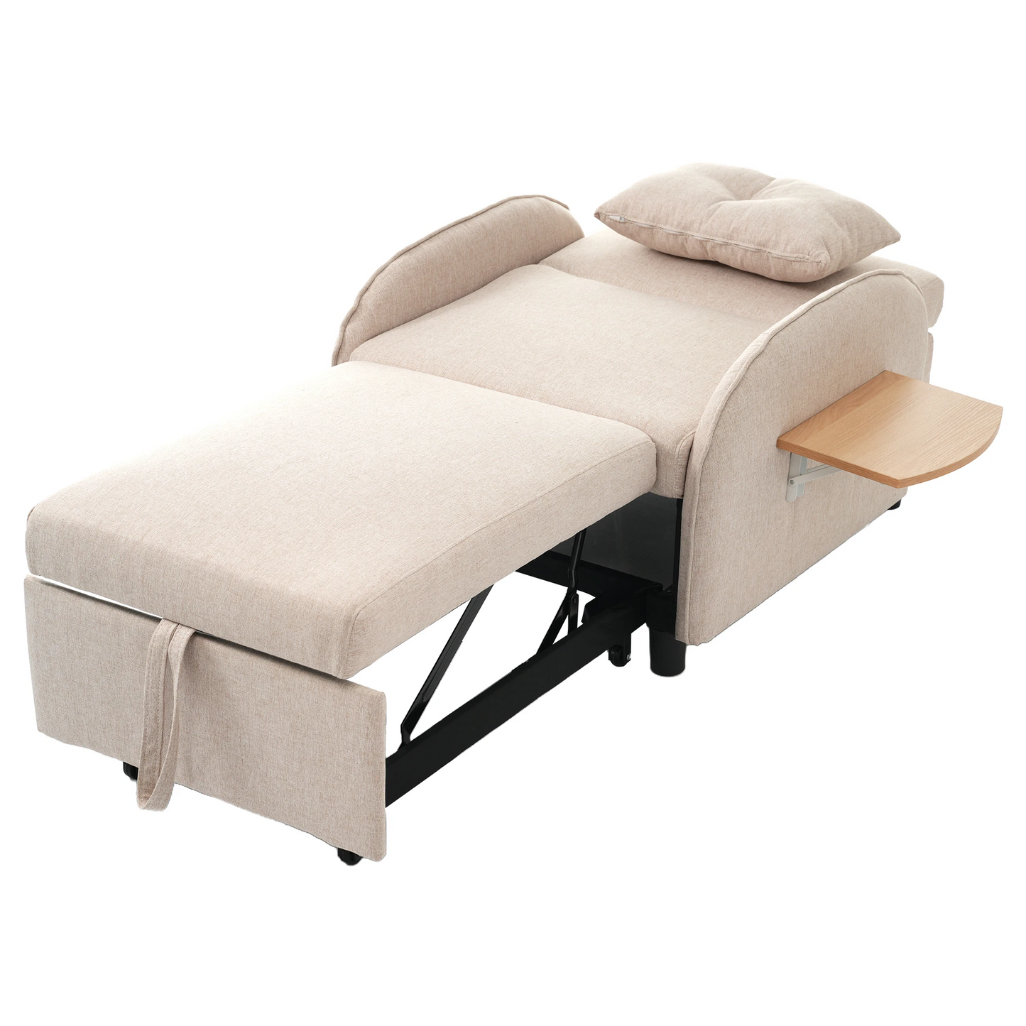 Slaapbank - Slaapstoel - Logeerbed - Klapstoel - Opvouwbare Eenpersoonsbank - Met Bedfunctie - Drievoudig Verstelbare - Opklapbaar - 123 x 74-167 x 78 cm - Beige - QUORE