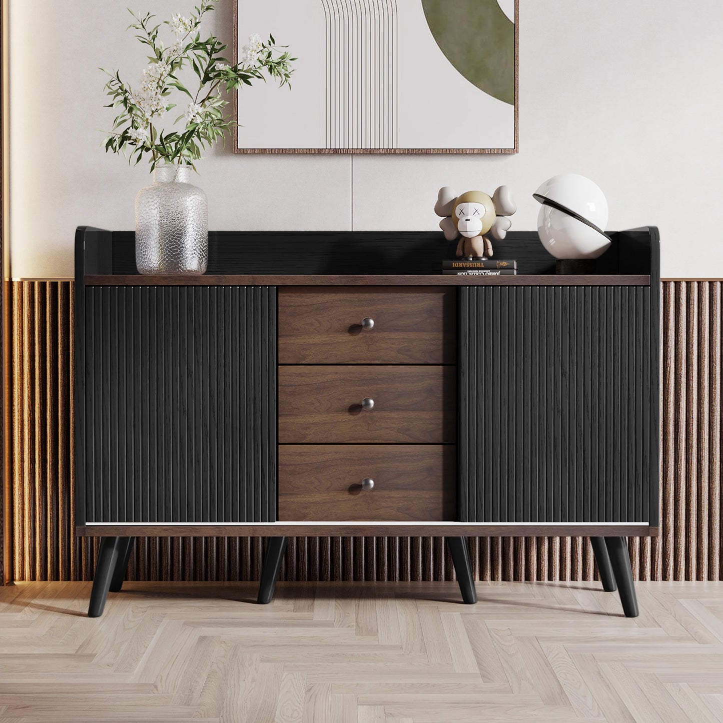 Dressoir – Sideboard – Wandmeubel – Kast – Opbergkast – 117,5x40x80 cm – MDF & Spaanplaat – Schuifdeuren Met Laden