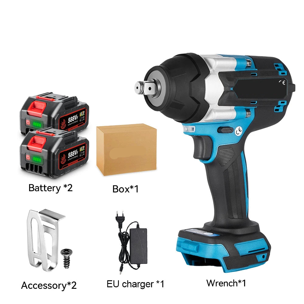 Slagmoersleutel - Slagmoermachine - Slagschroevendraaier - 1800Nm - 1/2 Inch - Krachtige - Brushless - met 2 Accu’s en EU Stekker – Voor 21V/18V Batterij