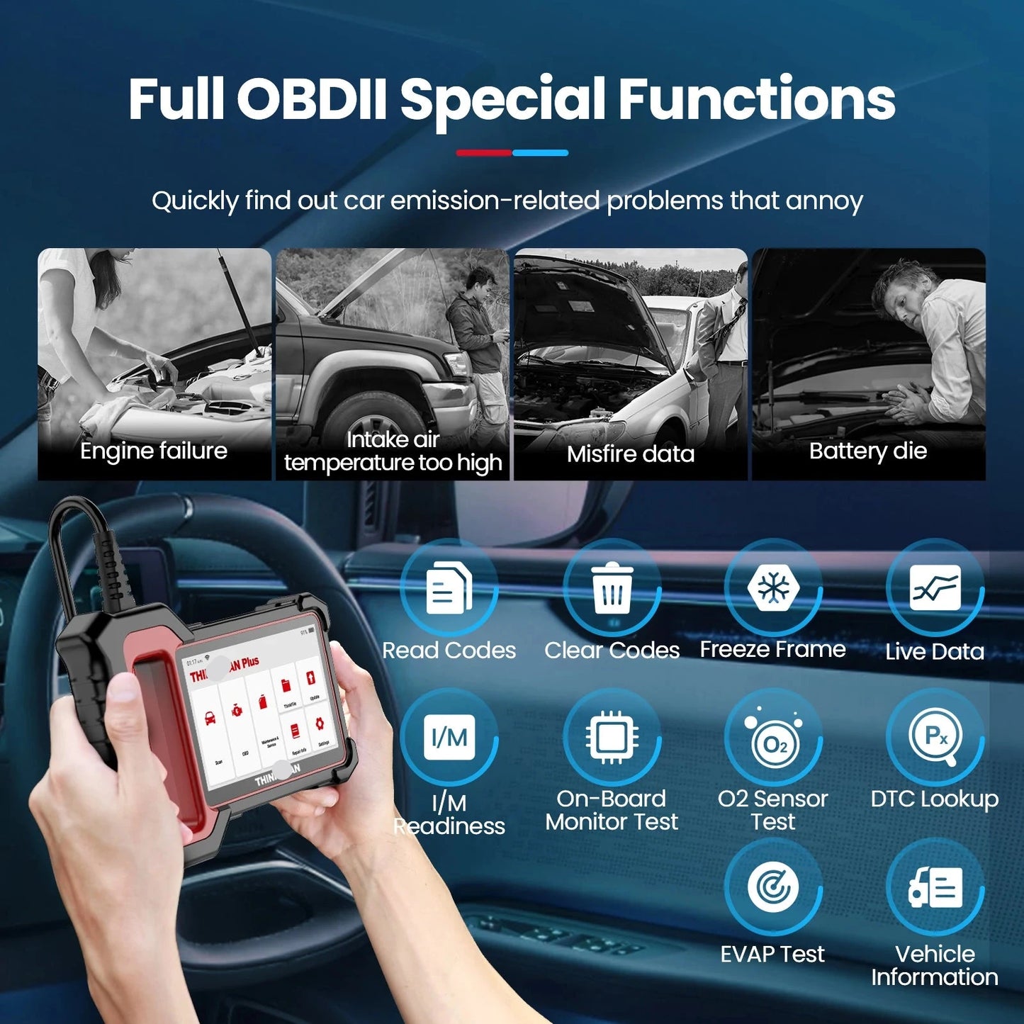 OBD2 Scanner - OBD - Diagnosecomputer - Uitleesapparatuur Auto -  Auto Accessoires - Storing Verwijderen - Auto Uitlezen - 3 Reset Services - Systeem Scanner - 7" Touchscreen - QUORE