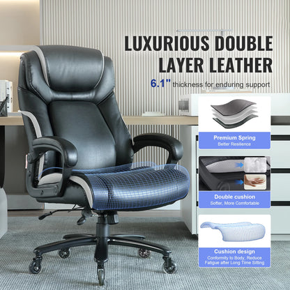 Ergonomische Bureaustoel - Executive Stoel - Gamingstoel - Kantoorstoel - Stoelen - 350lbs met Voetsteun - Verstelbare Lendensteun - Hoog Rugpand - Luxe PU Lederen - Extra Dikke Zitting - Voor Thuiswerk - Kantoor - Wit