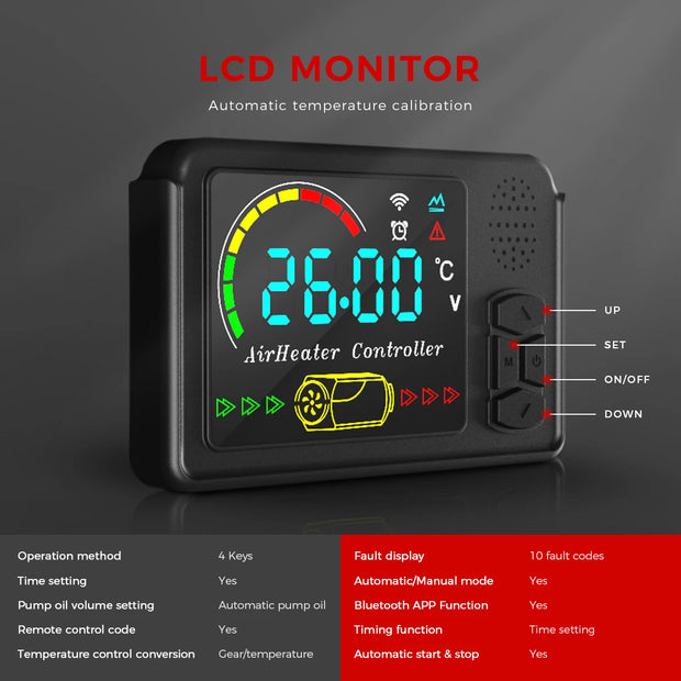 Diesel luchtverwarmer - Luchtverwarmer Parkeerverwarming - Dieselverwarming - Met afstandsbediening - App Control - 8KW - 5000W - 12V-220V - Rood