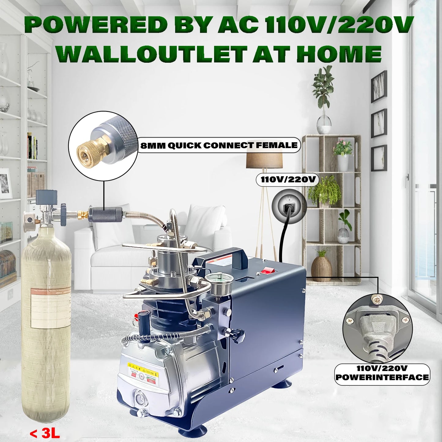 Elektrische Hogedruk Compressor – Luchtcompressor – Hogedrukpomp – Luchtpomp – Duikcompressor – 300 Bar – Water- En Luchtkoeling - QUORE