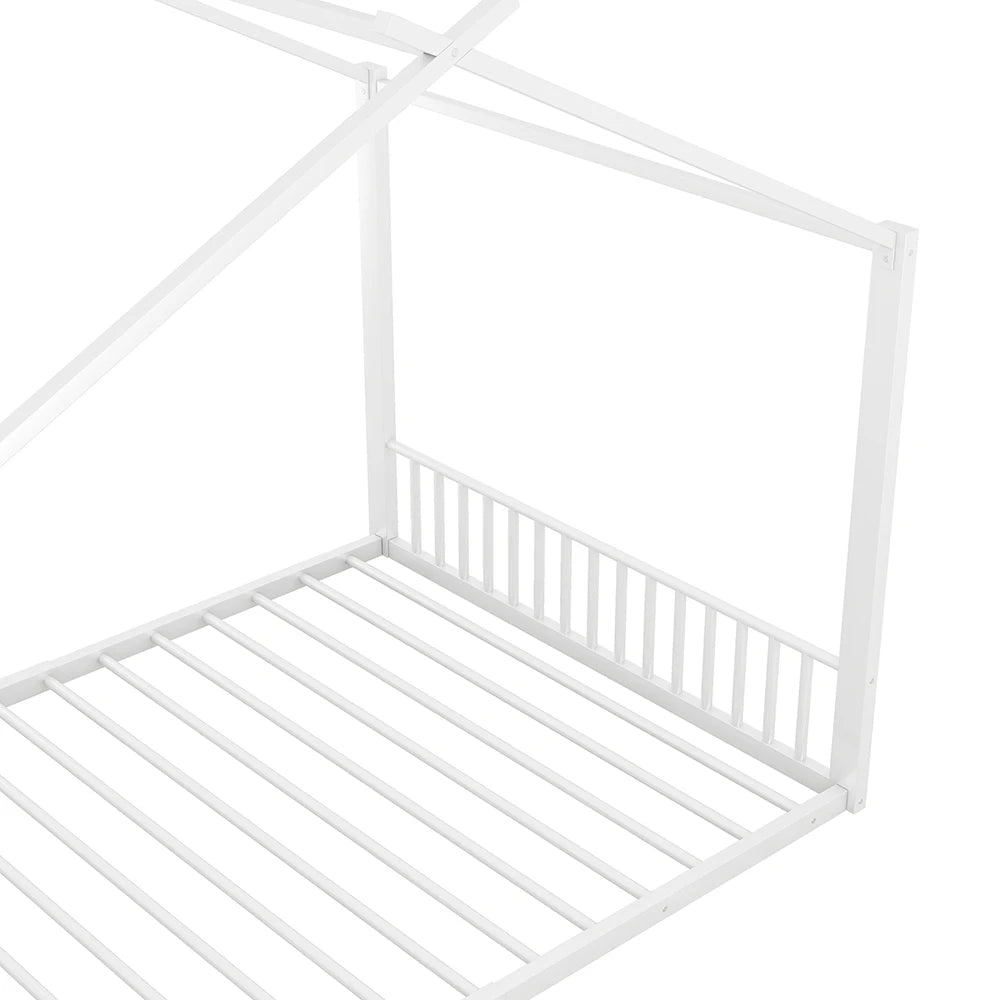 Kinderbed – Kinderbedden – Peuterbed – Vloerbed – Huisbed – Wit – 140x200 cm – Met Stabiel Metalen Frame – Uniek Huisvormig Design
