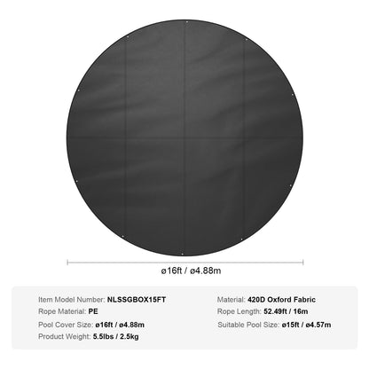 Zwembadafdekking - Zwembad - Zwembadafdekking Rond - Zonneafdekking - voor bovengrondse zwembaden - met koorddesign PVC Zwart - 18ft Oxford doek - QUORE