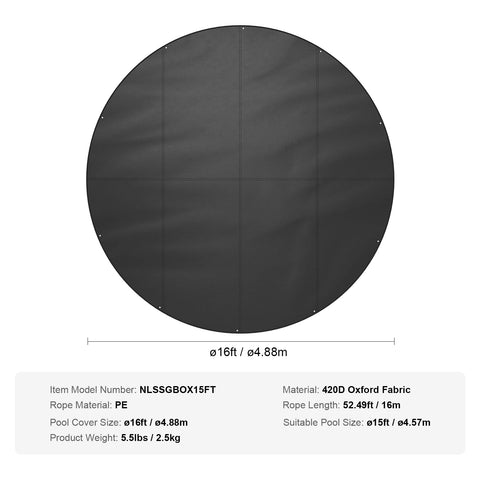 Zwembadafdekking - Zwembad - Zwembadafdekking Rond - Zonneafdekking - voor bovengrondse zwembaden - met koorddesign PVC Zwart - 18ft Oxford doek