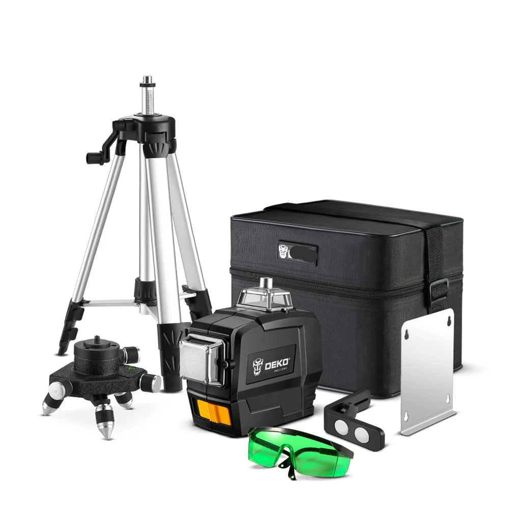 Laser Level - Zelfnivellerend - 12 lijnen - 3D groene laserwaterpas - horizontale en verticale kruislijnen - met automatische zelfnivellering - binnen- en buitengebruik - Mat statief - Zwart - QUORE