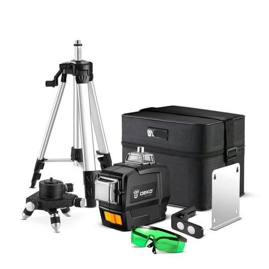 Laser Level - Zelfnivellerend - 12 lijnen - 3D groene laserwaterpas - horizontale en verticale kruislijnen - met automatische zelfnivellering - binnen- en buitengebruik - Mat statief - Zwart - QUORE