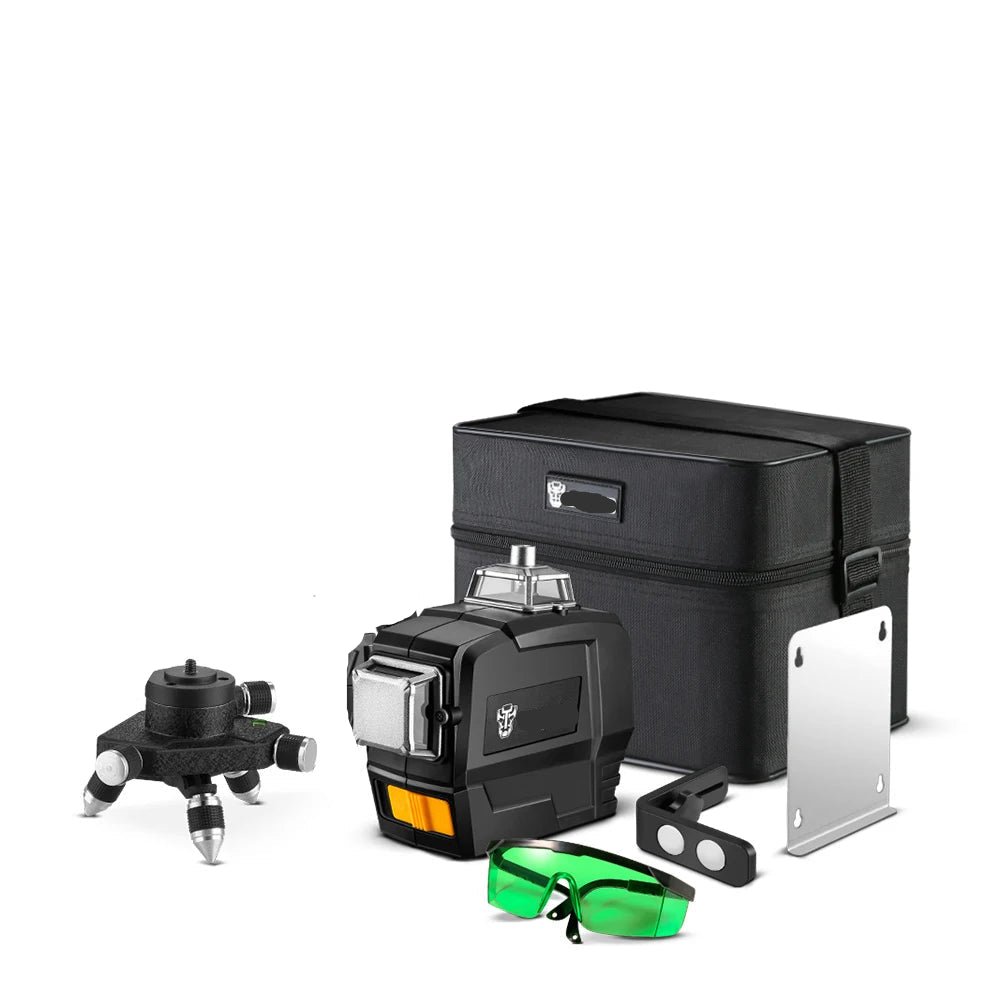 Laser Level - Zelfnivellerend - 12 lijnen - 3D groene laserwaterpas - horizontale en verticale kruislijnen - met automatische zelfnivellering - binnen- en buitengebruik - zonder statief - Zwart - QUORE